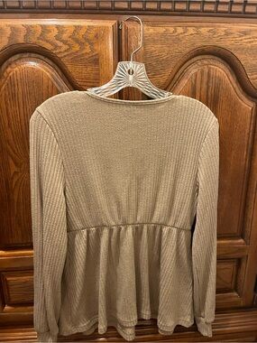 SHEIN Ribbed Knit Long Sleeve Top - Beige